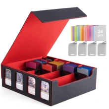 Caja de cartas con soporte para 4 portacartas, puede contener talla grande de 3200 cartas, con 24 divisores de colores, caja de mazo Commander con ventana para juegos de cartas - Multicolor - Ver 4