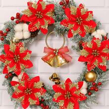 1/6/12PCS Artificial Sparkling Glitter Powder Christmas Flower Flowers, 14cm Fake Flowers For Festival Wedding Party Home Indoor Dining Table, Room, Bedroom Decoration, Gift, Wreath, Rattan Diy Decoration Accessories, Christmas Tree And Christmas Plant Decor Home Decor Christmas Decorations