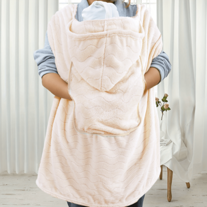 1pc Soft Baby Blanket With Wavy Pattern, Coral Fleece Wrap Blanket, Perfect Gift For Infants, Can Be Used As Multifunctional Hooded Blanket To Wrap Baby Stroller