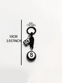 1 chaveiro masculino estilo bola 8 preto, com cordão trançado e anel de metal, chaveiro durável e moderno para chaves, acessórios, presente casual e estiloso, acessório para chaveiro, design divertido, porta-chaves resistente