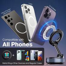 N52 Super Strong Magnetic Phone Holder, Upgraded ABS Material, 360° Rotatable & Foldable Design With Vacuum Suction Cup - Perfect For Car Dashboard, Bathroom Tiles And Glass Surfaces. PS: Only Suitable For Smooth Surfaces.