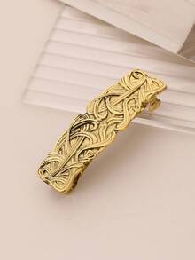 1pc Vintage Bronze Tone Spring Ponytail Claw Clip, Retro Metal Totem Floral Pattern Hair Accessory For Women,Summer,Holiday,Travel - Multicolor - View 4