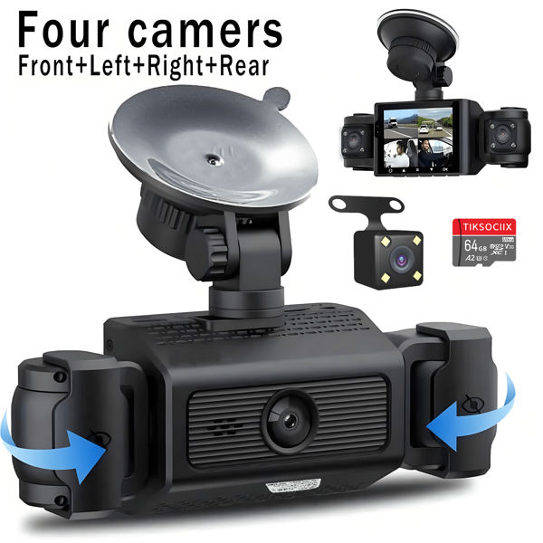 4-Kanal Dashcam mit Vorder- und Rückansicht, 1080P HD Nachtsicht, Schleifenaufnahme, G-Sensor, integriertes Display - perfekt für Reisen und täglichen Gebrauch. Hochauflösende Auto-DVR mit einstellbarem Objektiv, Autofahren Überwachung | Kompakte Dashcam | Nachtsicht, Autorekorder