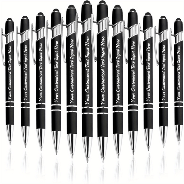 12 Stücke personalisierte Kugelschreiber, kostenlose Gravur von Name/Logo, schwarze Soft-Tinte Stylus-Stifte mit Metalltip, geeignet für Jahrestag, Abschluss, Geburtstag Geschenke, für Schulbedarf, Schulanfang