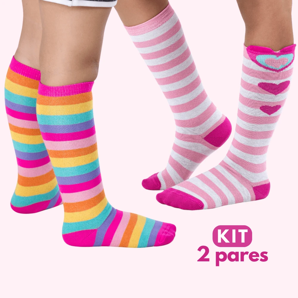 Children's Socks Kit Girls 3/4 Cotton Long Shaft Galochita Colorful Striped Feminine Fashion Thick - 彩色 - 查看 1