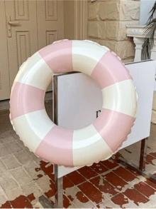 1 件装充气条纹蓝粉色男女通用游泳圈，加厚 PVC 泳池浮圈，小孩和成人腋下浮圈，夏季乐趣 - 彩色 - 查看 6