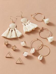 6 chiếc hoa tai tua rua Bohemian hình vỏ sò đính đá cho phụ kiện đi biển ngày lễ tình nhân, mẹ, mẹ, ngày của mẹ, quà tặng - Nhiều màu - Xem 2