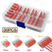 80pcs/40pcs/30pcs/20pcs Electrical Quick Connectors, Lever Wire Nut Connector Terminal Combo Kit, DIY Wire Connectors (28-12 AWG), 2/3/4/5 Port Push-In Electrical Connecting Terminals, Plug-In Terminal Blocks, Mini Quick Wire Connectors, Cable Lugs, 0.4-4.0mm - Orange - View 5