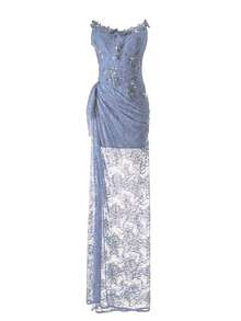 New Sexy High Slit Lace Fashionable Formal Evening Gown For Women