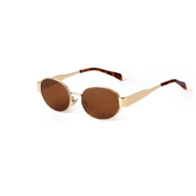 1pc New Korean Fashion Oval Frame Glasses For Women High-End Slim Glasses Personality Street Style Metal Glasses , Comes With An Exquisite Leather Clip, Perfect As A Gift Or For Your Own Use. - màu nâu - Xem 2