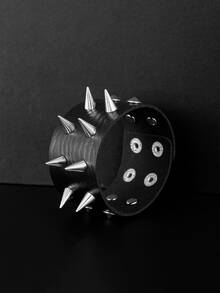 Punk Style Rivet PU Leather Bracelet, 80s Gothic Punk Rivet Faux Leather Cuff Bracelet, Suitable For Men And Women, Party Gift - Fashion Black - View 5