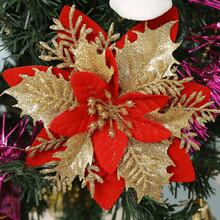 1/6/12PCS Artificial Sparkling Glitter Powder Christmas Flower Flowers, 14cm Fake Flowers For Festival Wedding Party Home Indoor Dining Table, Room, Bedroom Decoration, Gift, Wreath, Rattan Diy Decoration Accessories, Christmas Tree And Christmas Plant Decor Home Decor Christmas Decorations