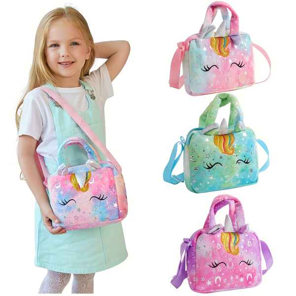 1PC Mixed Color Random Handbag, Cute Unicorn Crossbody Bag, Simple Zipper Closure, Lightweight And Compact For Easy Carrying, With Adjustable Shoulder Strap, Suitable For Outings, Daily College Life, Parties, Shopping, And An Ideal Gift Choice