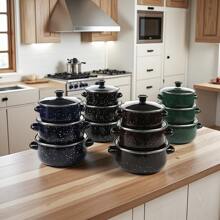 3 件套多功能搪瓷炊具套装，轻巧，带玻璃盖，汤锅，炖锅，不粘锅，易于清洁，适用于燃气、电和电磁炉 - 耐用的厨房必需品，适合家庭和餐厅使用，非常适合户外露营、家庭厨房和餐厅 - 琺瑯三件套 - 查看 13