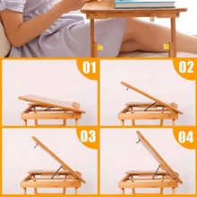 1PC Bamboo Folding Laptop Desk, Adjustable Bed Table With Mouse Tray, Multifunctional Portable Workstation For Home Office & Study