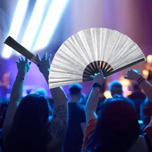 1 peça de ventilador dobrável de cor sólida brilhante. Leques de mão dobráveis, - Ventilador de rave - Ventilador dobrável grande de tecido premium, dança em linha, ventilador de dança tai chi, ventiladores de tecido retrô vintage de náilon, dobrável para performance em palco, ventilador DIY de cor sólida com grafite, terno para homens/mulheres, festival