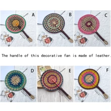 1pc 9.84"/15.75" Handmade Colorful Woven Round Fan, African Element Wall Decor, Hand Fan For Summer Travel And Leisure