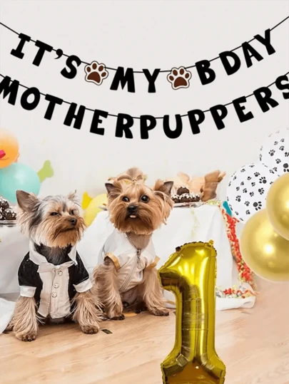 1pc Dogpaw Style Pet Birthday Party Hanging Banner, Cute Cartoon Design, Perfect For Pet Birthday Party Decoration