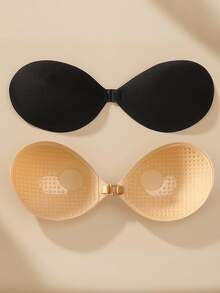 2/1 对聚拢粘性胸罩，可重复使用无肩带前扣隐形乳贴，女士内衣和内衣配饰 - 彩色 - 查看 2