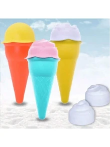 4 件/5 件儿童和青少年沙滩玩具冰淇淋沙模具及配件，沙雪玩具模具套装（冰淇淋桶和盖子颜色随机搭配）