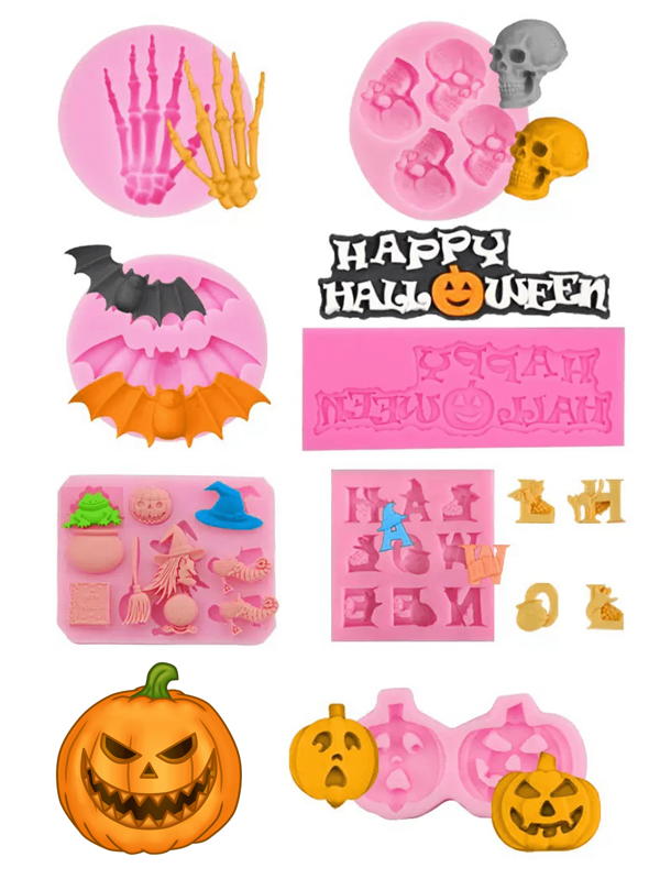 1 pieza Molde de silicona hecho a mano de Halloween - Calavera, Calabaza, Bruja, Jabón, Cera derretida, Yeso, Suministros de manualidades de resina DIY