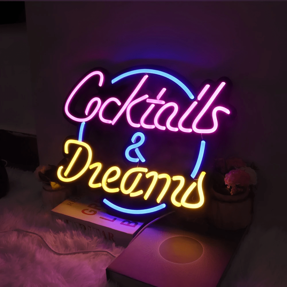 1 pezzo Insegna al neon LED Cocktails & Dreams, dimensioni 40*30cm, luci da parete per bar, hotel, pub, finestre della camera da letto, caffè, matrimoni e feste di compleanno
