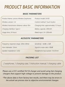 Lenovo EA110 Wireless Earbuds, Bluetooth 5.4, Smart Touch Control, Super Long Battery Life, Compatible With Android & IOS, Chinese Packaging & Manual - White - View 11