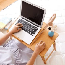 1PC Bamboo Folding Laptop Desk, Adjustable Bed Table With Mouse Tray, Multifunctional Portable Workstation For Home Office & Study