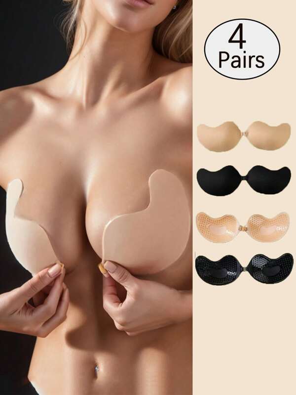 2/4 Pcs Adhesive Silicone Backless Push-Up Bra, Reusable, Front Clasp Bra, Breast Enhancement - Breathable Skin-Friendly Cup, Suitable For A-D Cup, Deep V Dress Backless