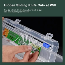 1pc Dual-Sided Sliding Blade Kitchen Wrap Cutter Box - Wall-Mounted With Suction Cup, Durable ABS Material, Easy To Clean, Space-Saving Design, Suitable For Home And Commercial Use, Ideal For Wrapping Food, Herbs, And Snacks