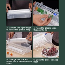 1pc Dual-Sided Sliding Blade Kitchen Wrap Cutter Box - Wall-Mounted With Suction Cup, Durable ABS Material, Easy To Clean, Space-Saving Design, Suitable For Home And Commercial Use, Ideal For Wrapping Food, Herbs, And Snacks