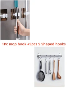 Punch-Free Wall-Mounted Strong Mop Hook, Multifunctional Strong Storage Clip For Bathroom Tools, Maximum Load-Bearing 3000g/6.6 Lb, Mop Clip, Mop Rack, Convenient Bathroom Accessories, Cleaning Accessories, Suitable For Placing Mop Brooms And Cleaning Tools(Random Color)