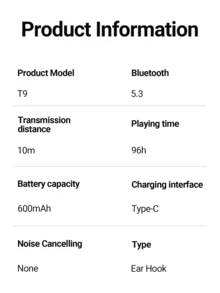 T9 真无线耳机，超长续航，运动耳机，强劲低音，适合跑步、健身、看电视等场景，耳挂式设计 - 米色 - 查看 4
