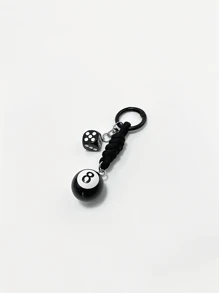 1 chaveiro masculino estilo bola 8 preto, com cordão trançado e anel de metal, chaveiro durável e moderno para chaves, acessórios, presente casual e estiloso, acessório para chaveiro, design divertido, porta-chaves resistente