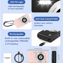 4K 1080P HD Digital Camera With 16X Digital Zoom, USB Charging And 2.4" LCD, Rechargeable Photography Camera Suitable For Vlogging And Beginners, Comes With 32G Memory Card - Birthday Gift - Multicolor - View 8