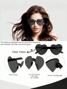 6pcs/12pcs Heart Shaped Party Glasses, Black Fashionable Rimless Heart Shaped Glasses, Fun Heart Shaped Glasses Suitable As Party Favors, Christmas