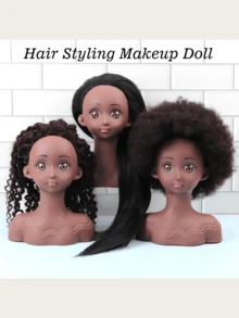 真人发模特头，非洲式卷发，适合女孩的礼物，练习发型头 - 黑色 - 查看 4