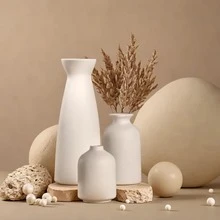 Set Of 3 Minimalist Beige Ceramic Vases - Elegant Home Decor & Wedding Centerpiece - Modern Flower Vases Set - Romantic Gift Idea - Màu be - Xem 1
