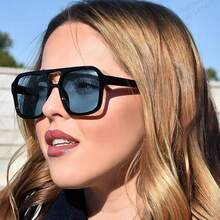 1 件双桥时尚眼镜，时尚眼镜适合日常、户外、街头风格、旅行、派对飞行员形状太阳镜 - 黑色 - 查看 2