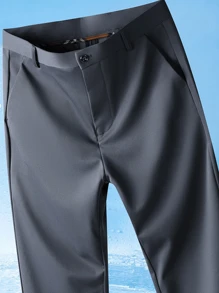 Classic Design Men's Trousers, Solid Color Stretch Formal Pants For Business Occasions In Spring And Summer, Elegant Luxury Style