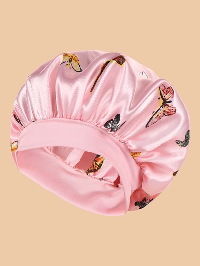 1pc Butterfly Print Mulberry Silk Sleep Cap/Head Wrap