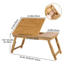 1PC Bamboo Folding Laptop Desk, Adjustable Bed Table With Mouse Tray, Multifunctional Portable Workstation For Home Office & Study