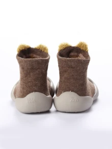 1 par de calcetines suaves con suela antideslizante para bebés, calcetines/zapatos para bebés y niños pequeños, nuevos diseños de calcetines para el piso - Café integral - Ver 3