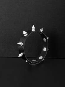 Punk Style Rivet PU Leather Bracelet, 80s Gothic Punk Rivet Faux Leather Cuff Bracelet, Suitable For Men And Women, Party Gift - Fashion Black - View 2