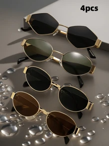 4 pièces / 3 pièces / 2 pièces / 1 pièce Lunettes de mode ovales en métal de style rétro européen et américain, lunettes en forme de diamant, lunettes semi-circulaires, style rétro populaire et polyvalent, convenant aux hommes et aux femmes, pour les vacances, les loisirs, les accessoires de plage, l'utilisation quotidienne et les activités de plein air pour les vacances d'été à la plage, les sorties, les voyages