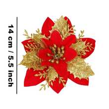 1/6/12PCS Artificial Sparkling Glitter Powder Christmas Flower Flowers, 14cm Fake Flowers For Festival Wedding Party Home Indoor Dining Table, Room, Bedroom Decoration, Gift, Wreath, Rattan Diy Decoration Accessories, Christmas Tree And Christmas Plant Decor Home Decor Christmas Decorations