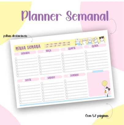 Planner Semanal  Gatinhos 52 paginas