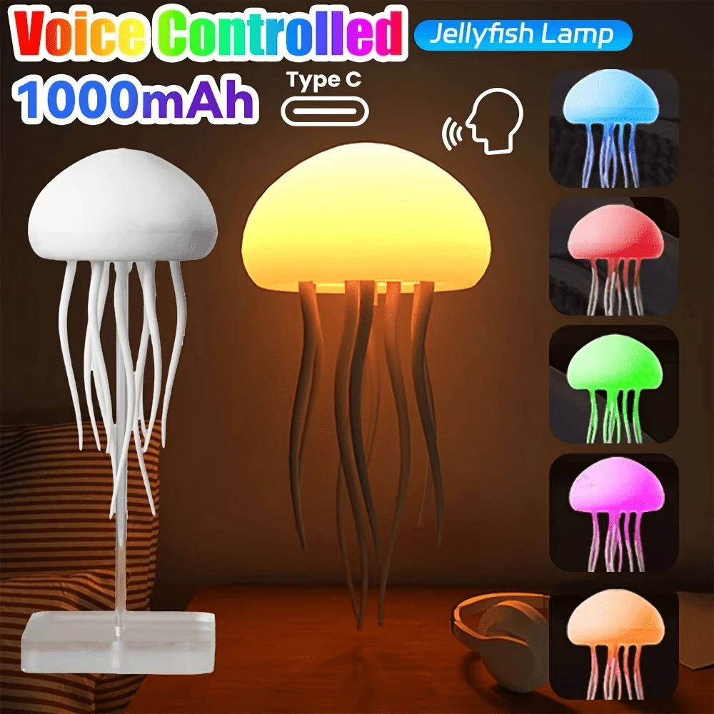 1 LED Dynamic Jellyfish Lamp, Creative Ambient Night Light With RGB Gradient Lighting Effects, Smart Voice Control, Suitable For Bedroom And Living Room Decoration - 白色 - 查看 1