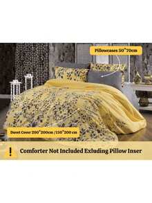 Duvet Set | Flat Sheet Included As A Gift | 150*220 Cm (1 Duvet Cover – 1 Pc + 1 Pillowcase – 1 Pc) Or 190*210 Cm (1 Duvet Cover – 1 Pc + 2 Pillowcases – 2 Pcs) | Soft & Breathable For All Seasons - Yellow - View 2