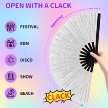 1 peça de ventilador dobrável de cor sólida brilhante. Leques de mão dobráveis, - Ventilador de rave - Ventilador dobrável grande de tecido premium, dança em linha, ventilador de dança tai chi, ventiladores de tecido retrô vintage de náilon, dobrável para performance em palco, ventilador DIY de cor sólida com grafite, terno para homens/mulheres, festival